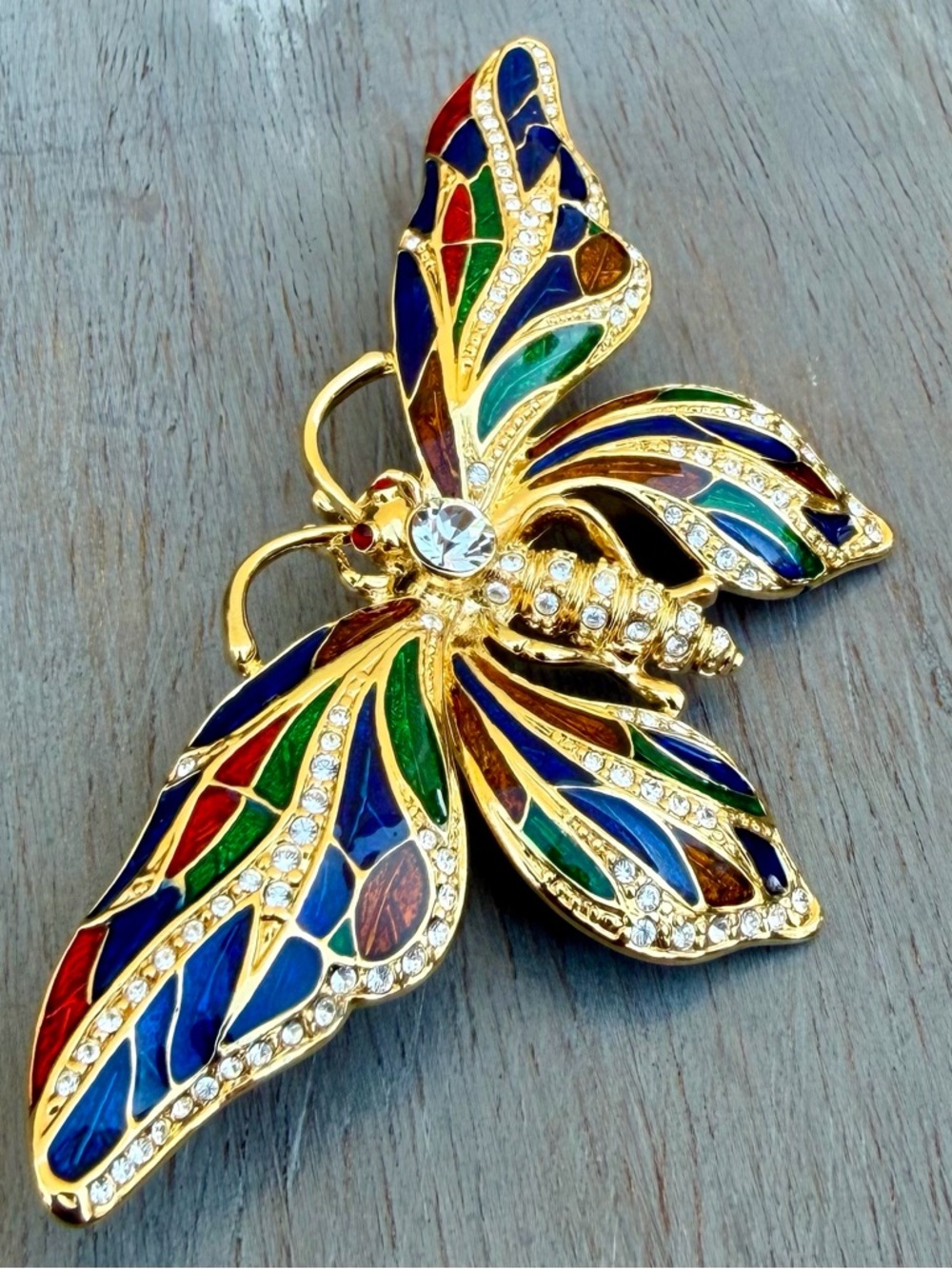 Camrose & Kross JBK Vintage Enamel Rhinestone Butterfly Brooch - Picture 8 of 10